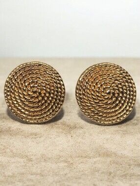 Gold-Tone Spiral Rope Button Earrings - Clip On - Women Jewelry